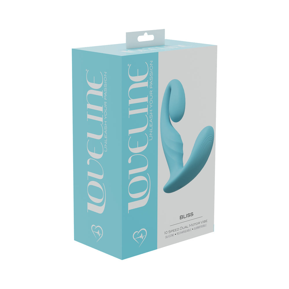 LoveLine Bliss 10 Speed Dual Motor Vibe Sealed Silicone Rechargeable Submersible Blue - Not Very Vanilla