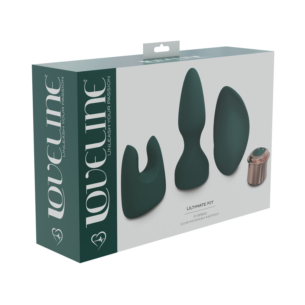 LoveLine Ultimate Kit 10 Speed Silicone Rechargeable Waterproof Forest Green - Not Very Vanilla