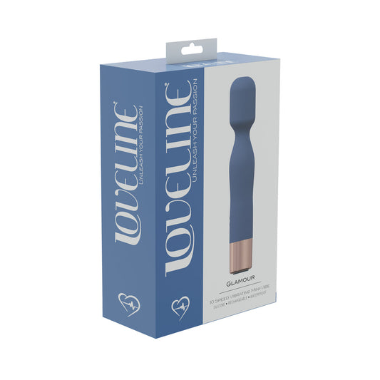 LoveLine Glamour 10 Speed Mini-Wand Silicone Rechargeable Waterproof Blue/Grey - Not Very Vanilla