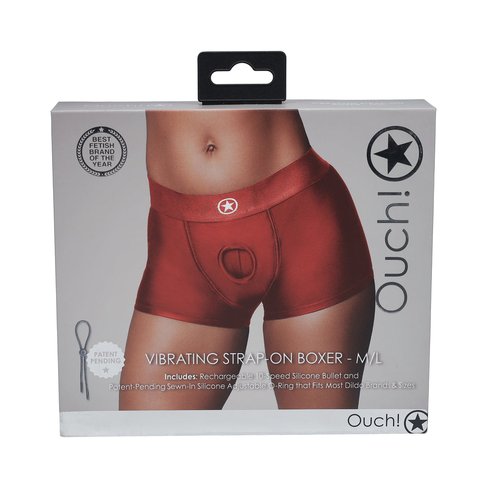 Ouch! Vibrating Strap-on Boxer Red M/L - Not Very Vanilla