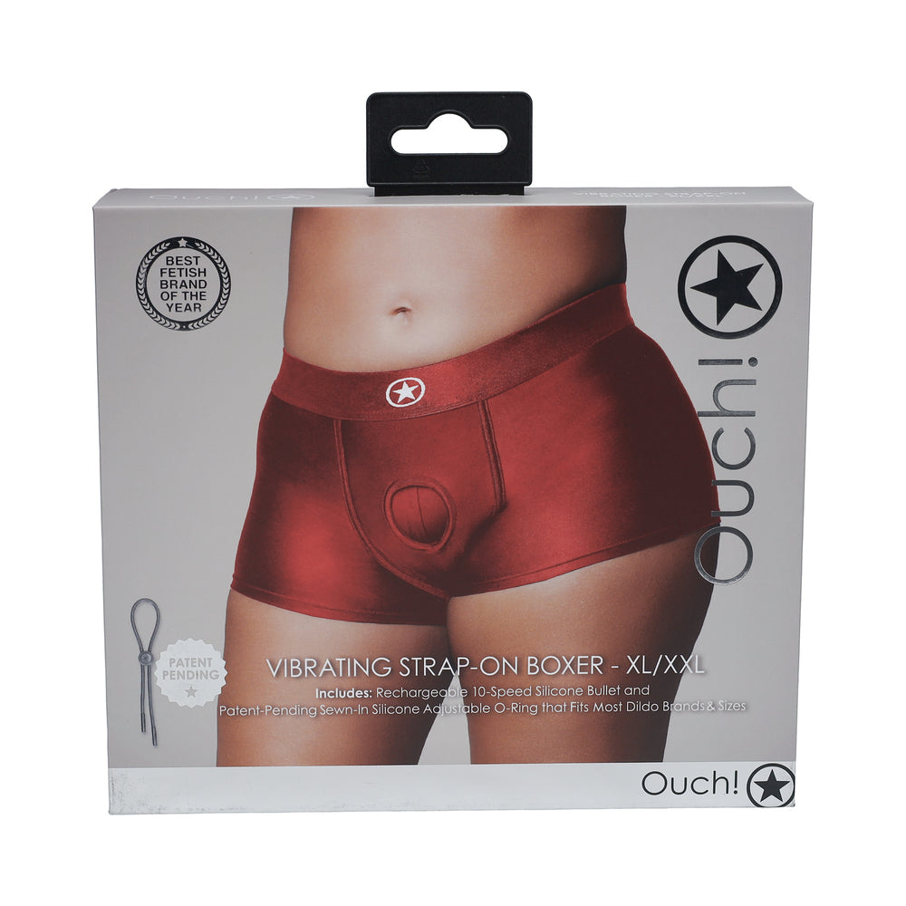 Ouch! Vibrating Strap-on Boxer Red XL/XXL - Not Very Vanilla