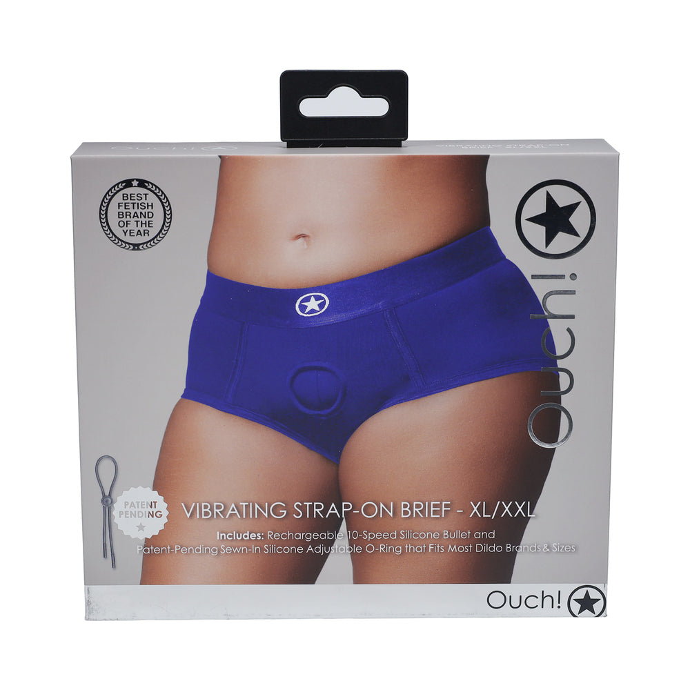 Ouch! Vibrating Strap-on Brief Royal Blue XL/XXL - Not Very Vanilla