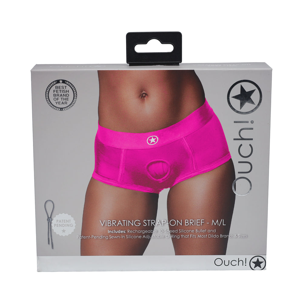 Ouch! Vibrating Strap-on Brief Pink M/L - Not Very Vanilla