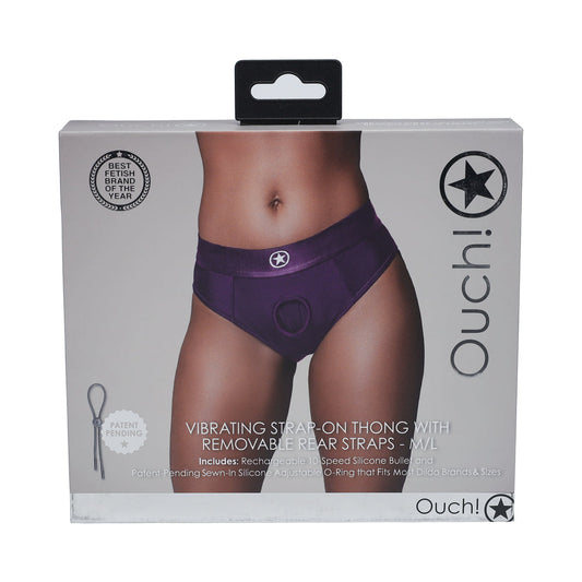 Ouch! Vibrating Strap-on Thong with Removable Butt Straps Purple M/L - Not Very Vanilla