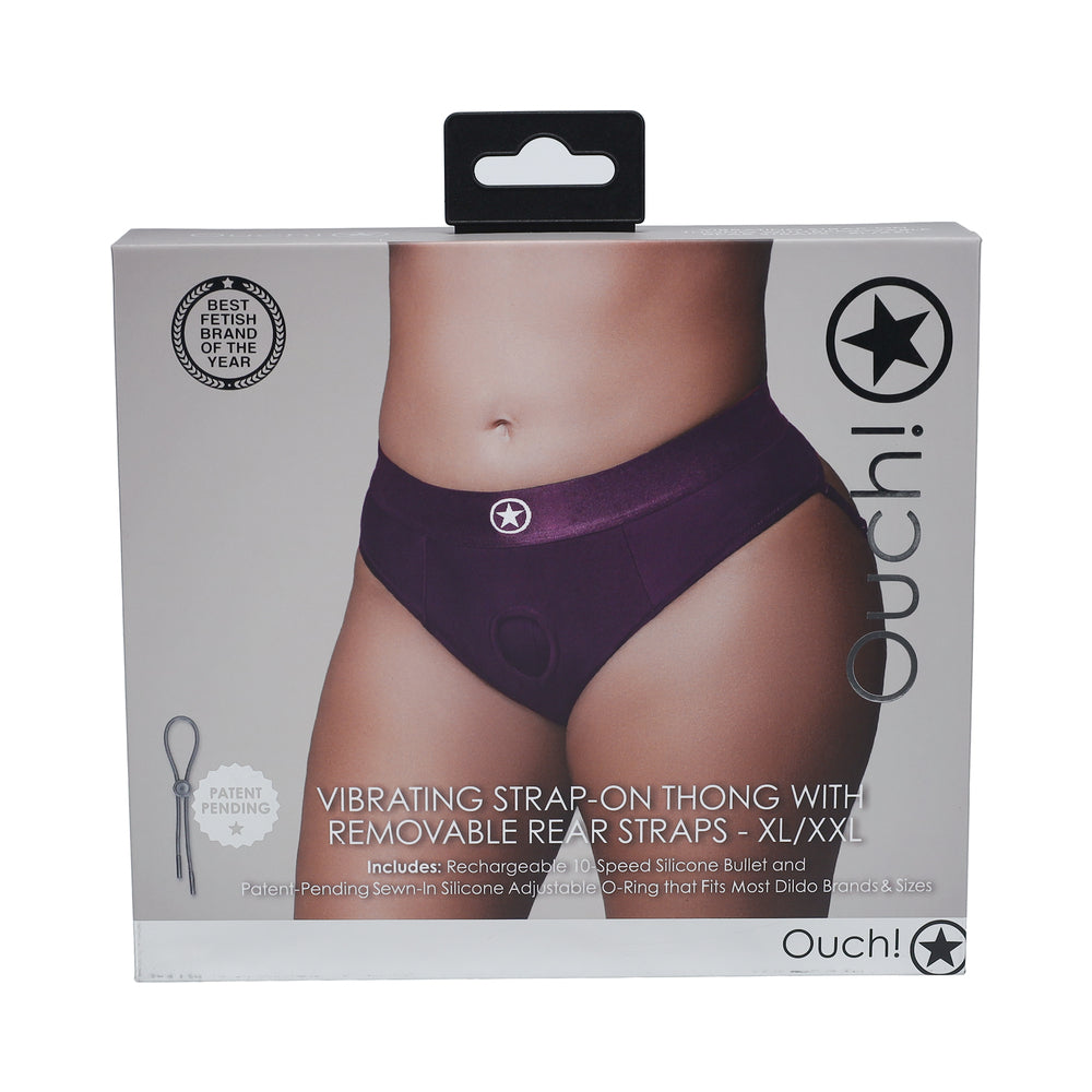 Ouch! Vibrating Strap-on Thong with Removable Butt Straps Purple XL/XXL - Not Very Vanilla