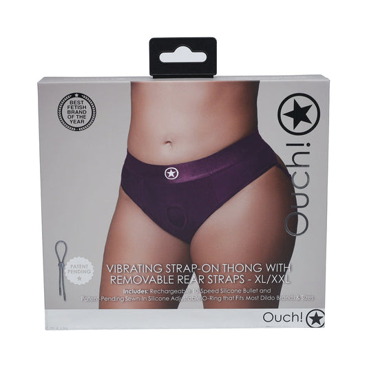 Ouch! Vibrating Strap-on Thong with Removable Butt Straps Purple XL/XXL - Not Very Vanilla