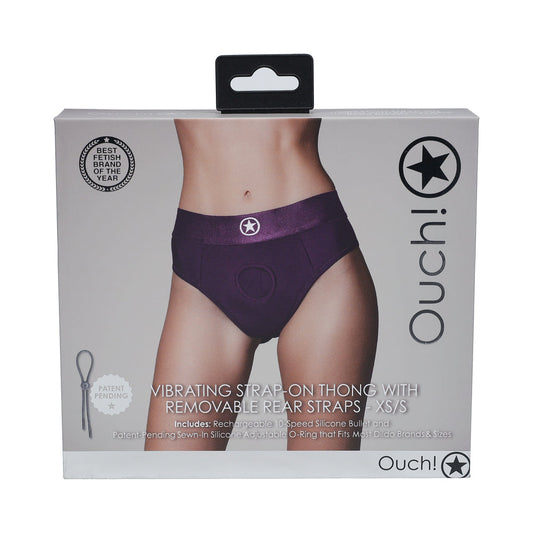 Ouch! Vibrating Strap-on Thong with Removable Butt Straps Purple XS/S - Not Very Vanilla