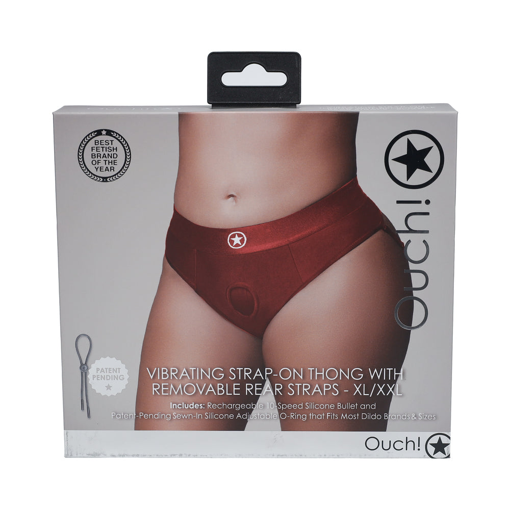 Ouch! Vibrating Strap-on Thong with Removable Butt Straps Red XL/XXL - Not Very Vanilla