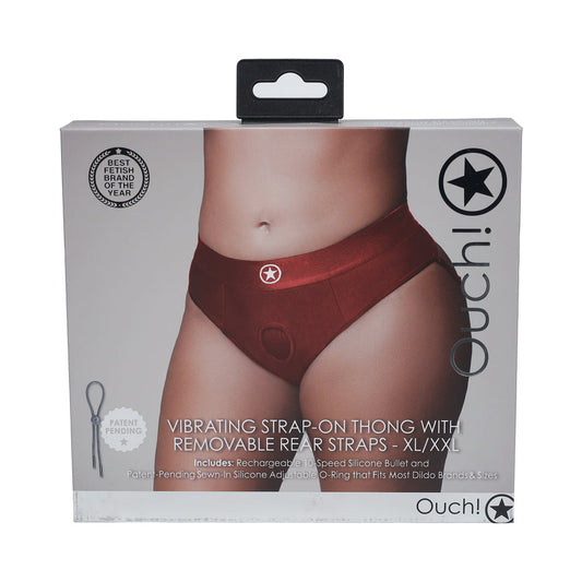 Ouch! Vibrating Strap-on Thong with Removable Butt Straps Red XL/XXL - Not Very Vanilla