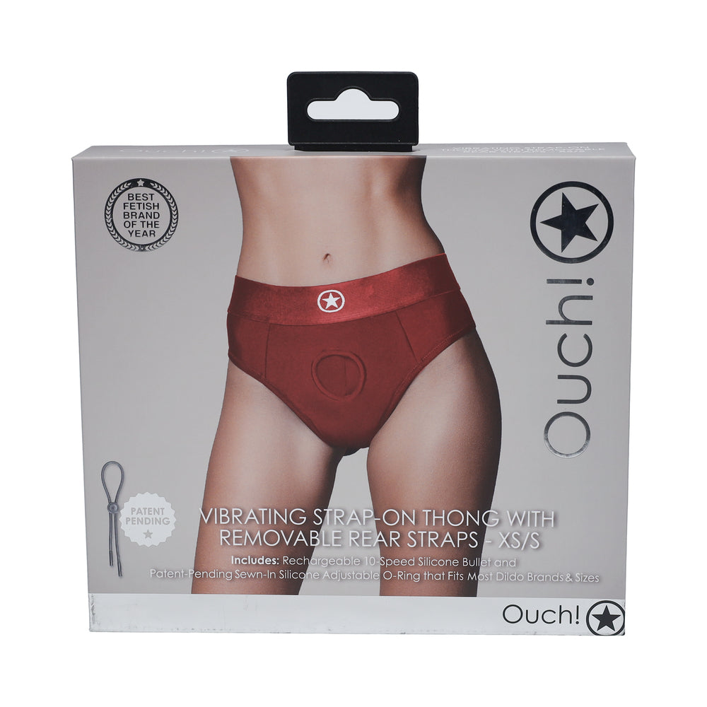 Ouch! Vibrating Strap-on Thong with Removable Butt Straps Red XS/S - Not Very Vanilla