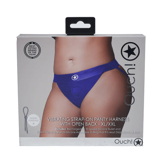 Ouch! Vibrating Strap-on Panty Harness with Open Royal Blue Black XL/XXL - Not Very Vanilla