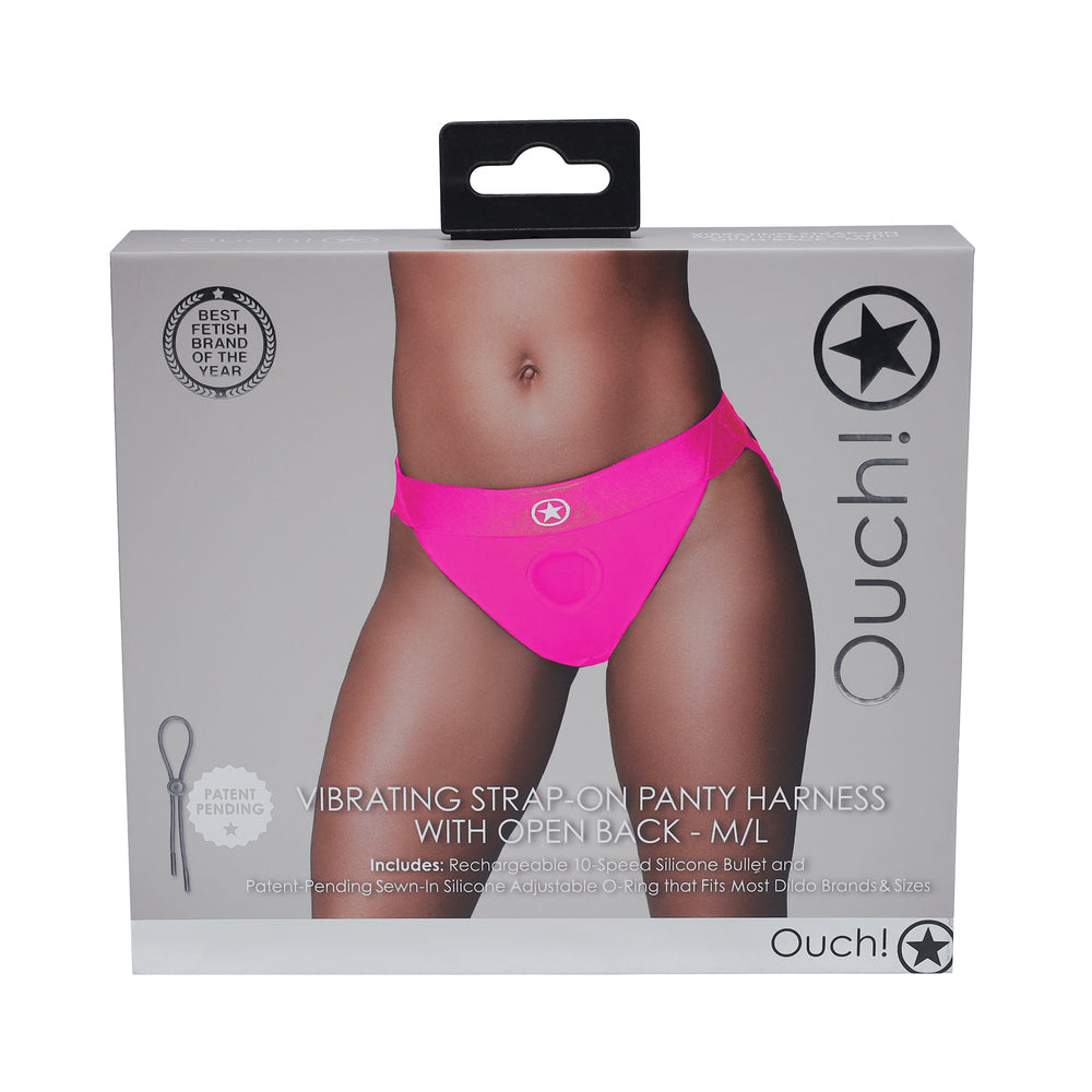 Ouch! Vibrating Strap-on Panty Harness with Open Pink Black M/L - Not Very Vanilla