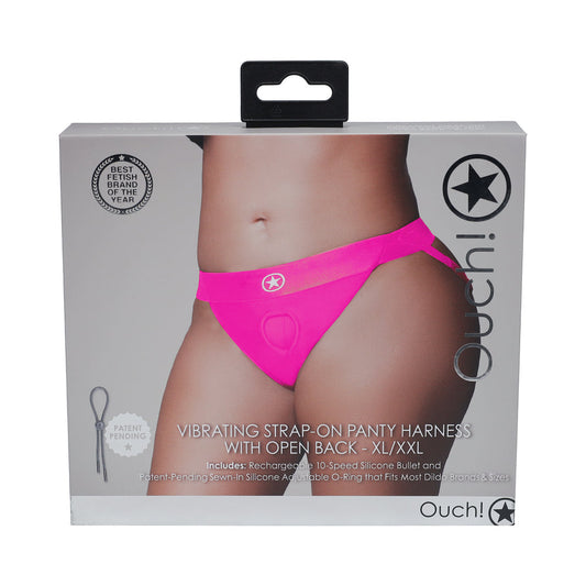 Ouch! Vibrating Strap-on Panty Harness with Open Pink Black XL/XXL - Not Very Vanilla