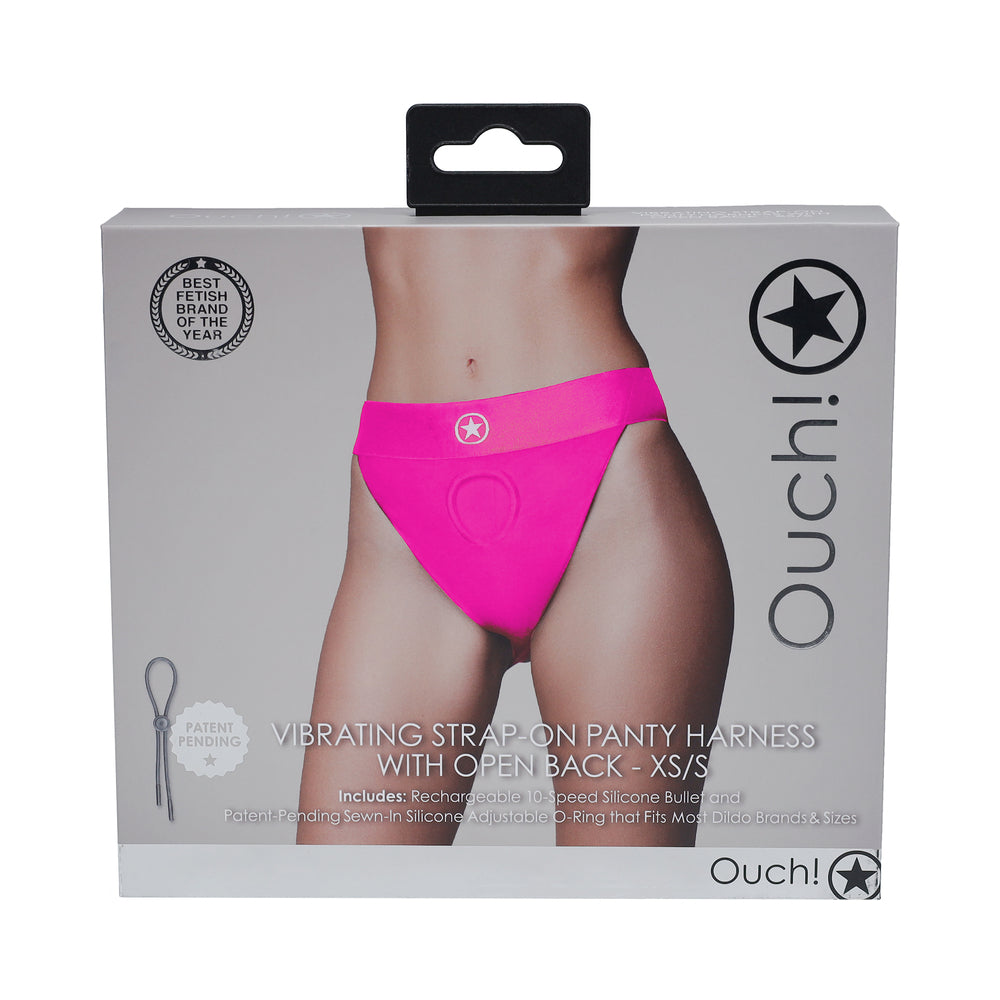 Ouch! Vibrating Strap-on Panty Harness with Open Pink Black XS/S - Not Very Vanilla