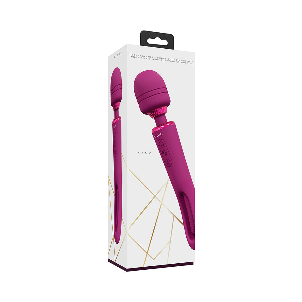 VIVE Kiku Rechargeable Double Ended Wand with Innovative G-Spot Flapping Stimulator Pink - Not Very Vanilla