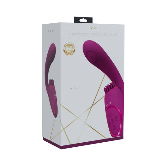 VIVE Gen Rechargeable Triple Motor G-Spot Vibrator with Pulse Wave and Vibrating Bristles Pink - Not Very Vanilla