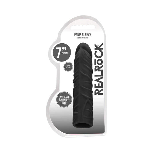 RealRock Skin 7 in. Penis Extender Sleeve Black - Not Very Vanilla