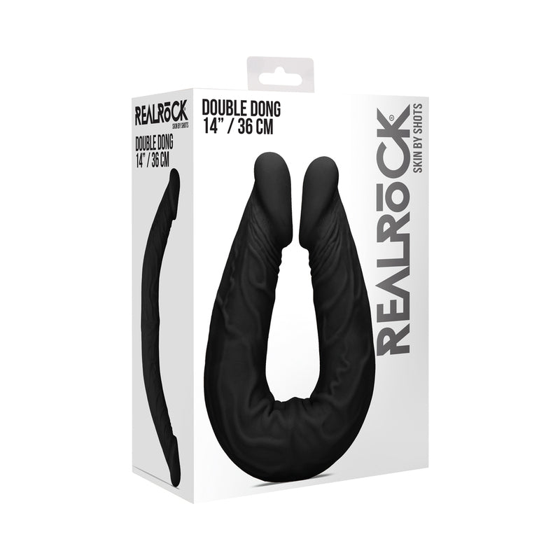 RealRock Skin Double Dong 14 in. Flexible Dual-Ended Dildo Black - Not Very Vanilla