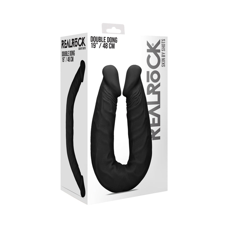 RealRock Skin Double Dong 18 in. Flexible Dual-Ended Dildo Black - Not Very Vanilla