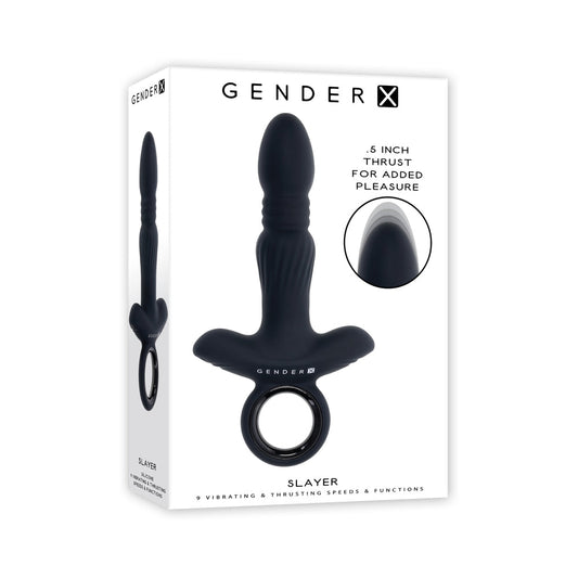 Gender X Slayer Rechargeable Ring Thruster Vibe Silicone Black - Not Very Vanilla