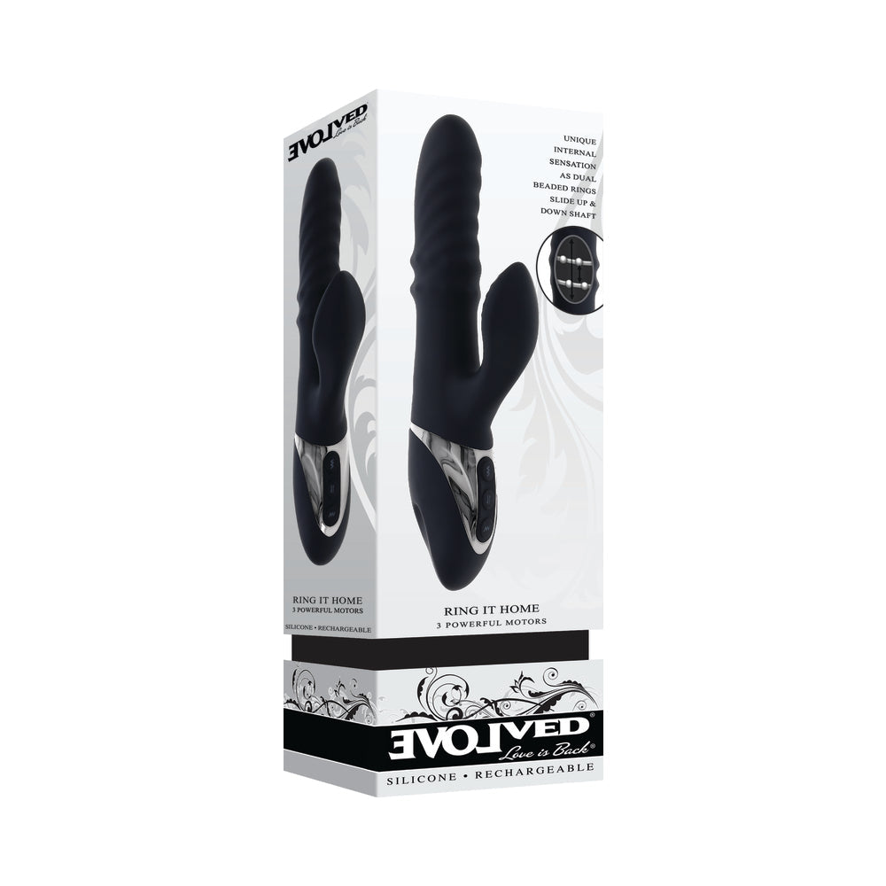 Evolved Ring It Home Rechargeable Dual Stimulator Vibrator Silicone Black - Not Very Vanilla