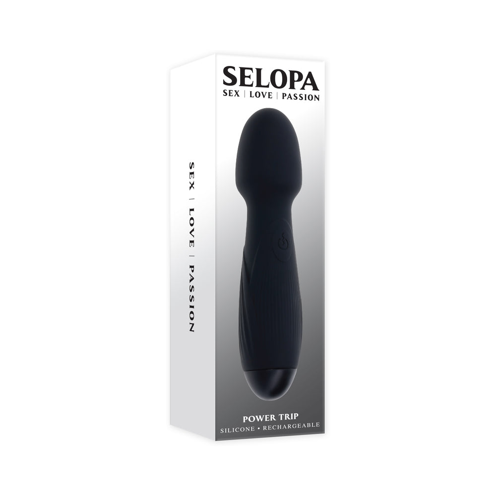 Selopa Power Trip Rechargeable Vibrating Wand Silicone Black - Not Very Vanilla