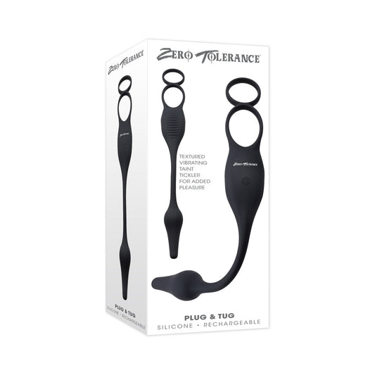 Zero Tolerance Plug & Tug Rechargeable Vibrating C-Ring Combo Silicone Black - Not Very Vanilla