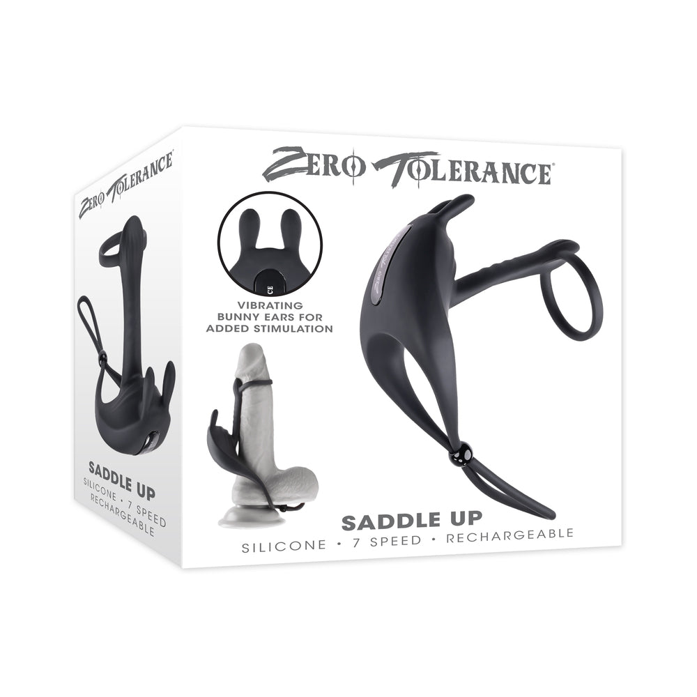 Zero Tolerance Saddle Up Rechargeable Vibrating C-Ring & Girth Enhancer Silicone Black - Not Very Vanilla