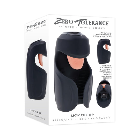 Zero Tolerance Lick The Tip Rechargeable Vibrating Thumping Stroker Silicone Black - Not Very Vanilla