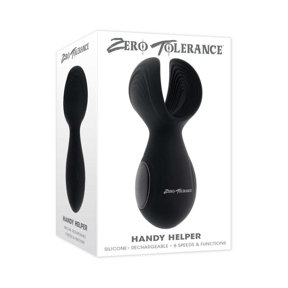 Zero Tolerance Handy Helper Rechargeable Vibrating Stroker Silicone Black - Not Very Vanilla