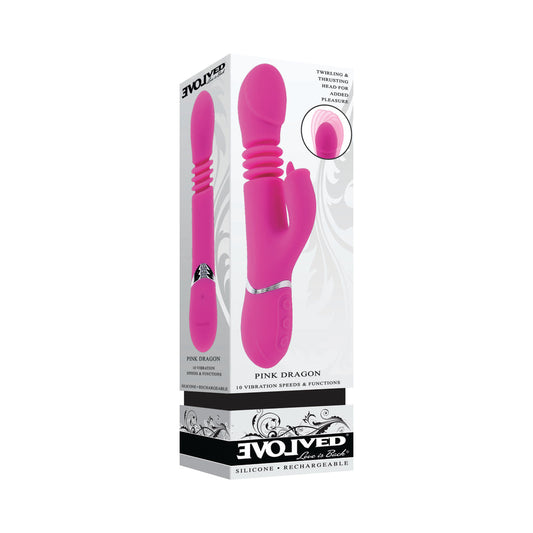 Evolved Pink Dragon Rechargeable Thrusting Dual Stimulator Silicone Pink - Not Very Vanilla