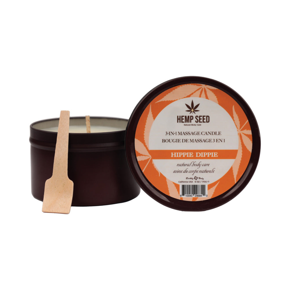 Earthly Body Hemp Seed 3-in-1 Massage Candle Hippie Dippie 6 oz. - Not Very Vanilla