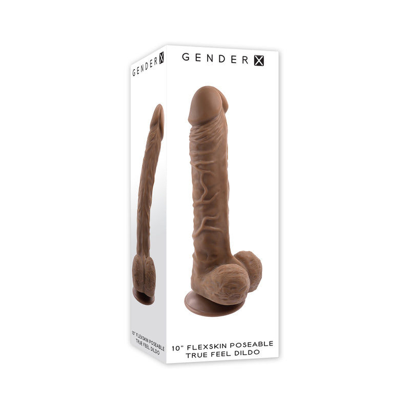 Gender X 10 in. Flexskin Poseable TrueFeel Dildo Dark - Not Very Vanilla