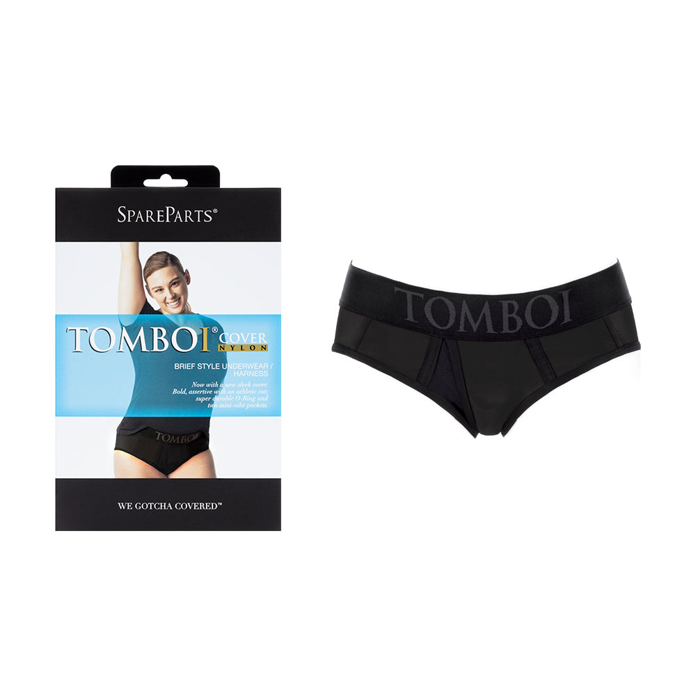 SpareParts Tomboi Cover Brief Style Underwear Harness Nylon Black/Black 2XL - Not Very Vanilla