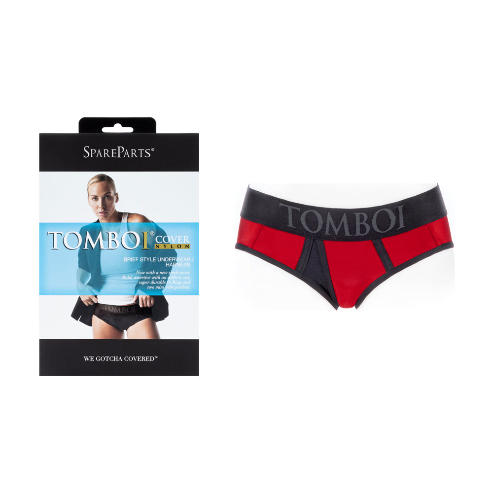 SpareParts Tomboi Cover Brief Style Underwear Harness Nylon Red/Black XS - Not Very Vanilla