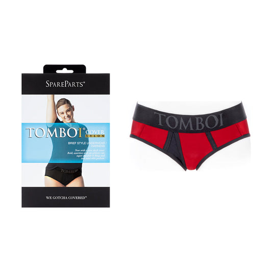 SpareParts Tomboi Cover Brief Style Underwear Harness Nylon Red/Black 2XL - Not Very Vanilla