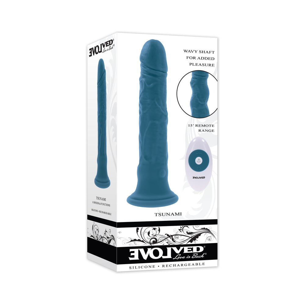 Evolved Tsunami Rechargeable Vibrating Dildo Silicone Teal - Not Very Vanilla