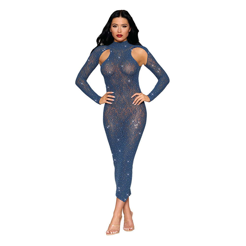 Dreamgirl High Neck Open-Shoulder Bodystocking Gown Twilight O/S - Not Very Vanilla