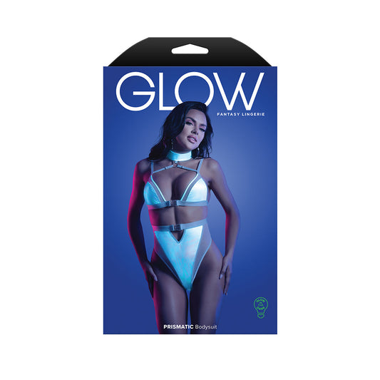 Fantasy Lingerie Glow Prismatic Iridescent Glow-in-the-Dark Cut-Out Harness Bodysuit S/M - Not Very Vanilla