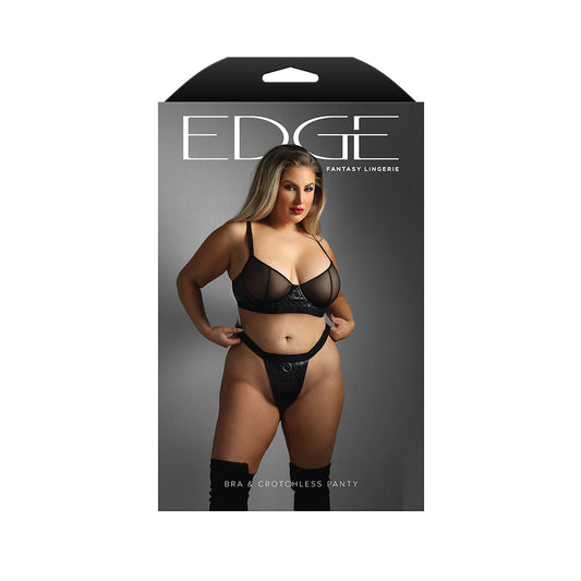 Fantasy Lingerie Edge Quilted Wetlook/Mesh Underwire Bra & Crotchless Panty Queen Size - Not Very Vanilla