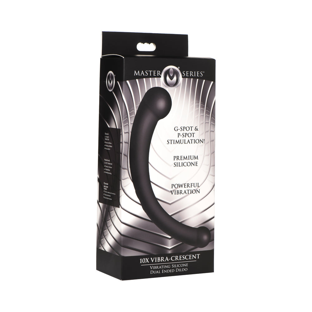 Master Series 10X Vibra-Crescent Vibrating Silicone Dual Ended Dildo Black - Not Very Vanilla