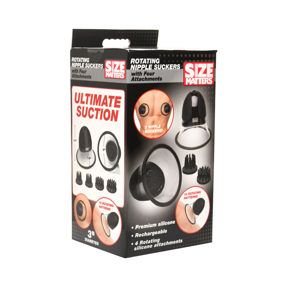 Size Matters 10X Rotating Silicone Nipple Suckers with 4 Attachments Black - Not Very Vanilla