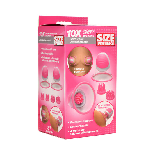 Size Matters 10X Rotating Silicone Nipple Suckers with 4 Attachments Pink - Not Very Vanilla