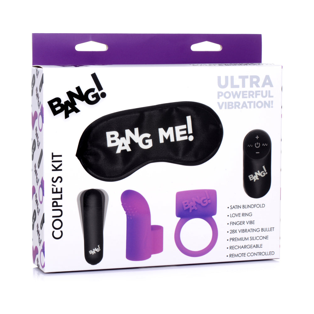 BANG! Couple's Love Ring, Finger Vibe, Bullet & Blindfold Kit Purple - Not Very Vanilla