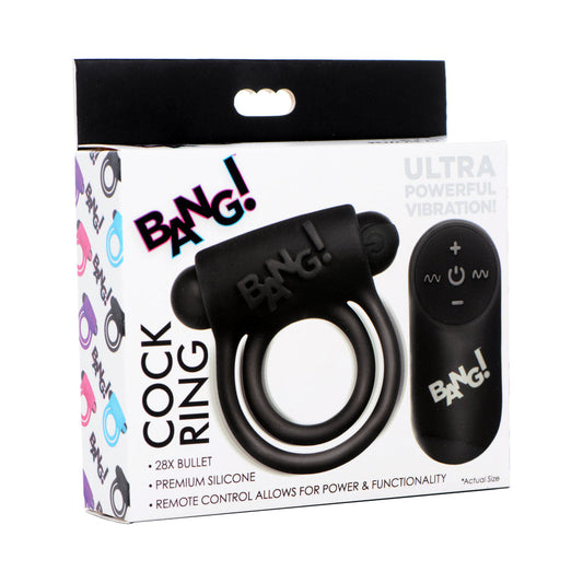 BANG! Silicone Cock Ring & Bullet with Remote Control Black - Not Very Vanilla