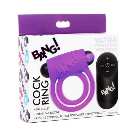 BANG! Silicone Cock Ring & Bullet with Remote Control Purple - Not Very Vanilla