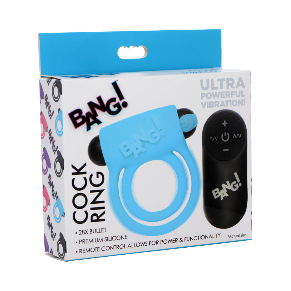 BANG! Silicone Cock Ring & Bullet with Remote Control Blue - Not Very Vanilla