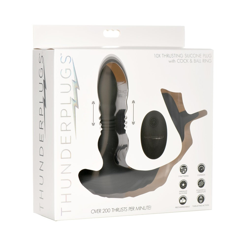 Thunder Plugs 10X Thrusting Silicone Vibrator with Cock & Ball Strap & Remote - Not Very Vanilla