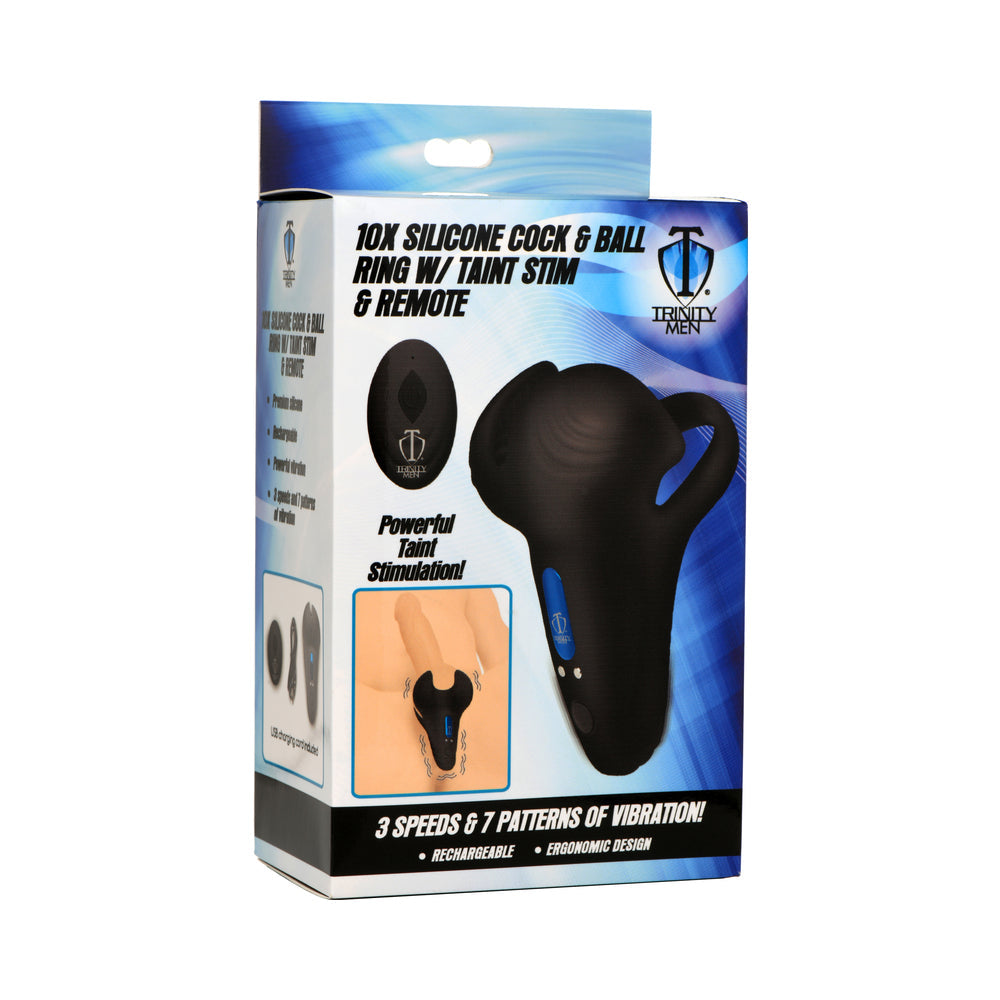 Trinity Men 10X Silicone Cock & Ball Ring with Taint Stim and Remote Control - Not Very Vanilla