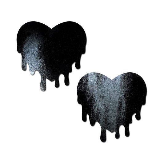 Pastease Faux Latex Pleather Vinyl Black Melty Heart Nipple Pasties - Not Very Vanilla